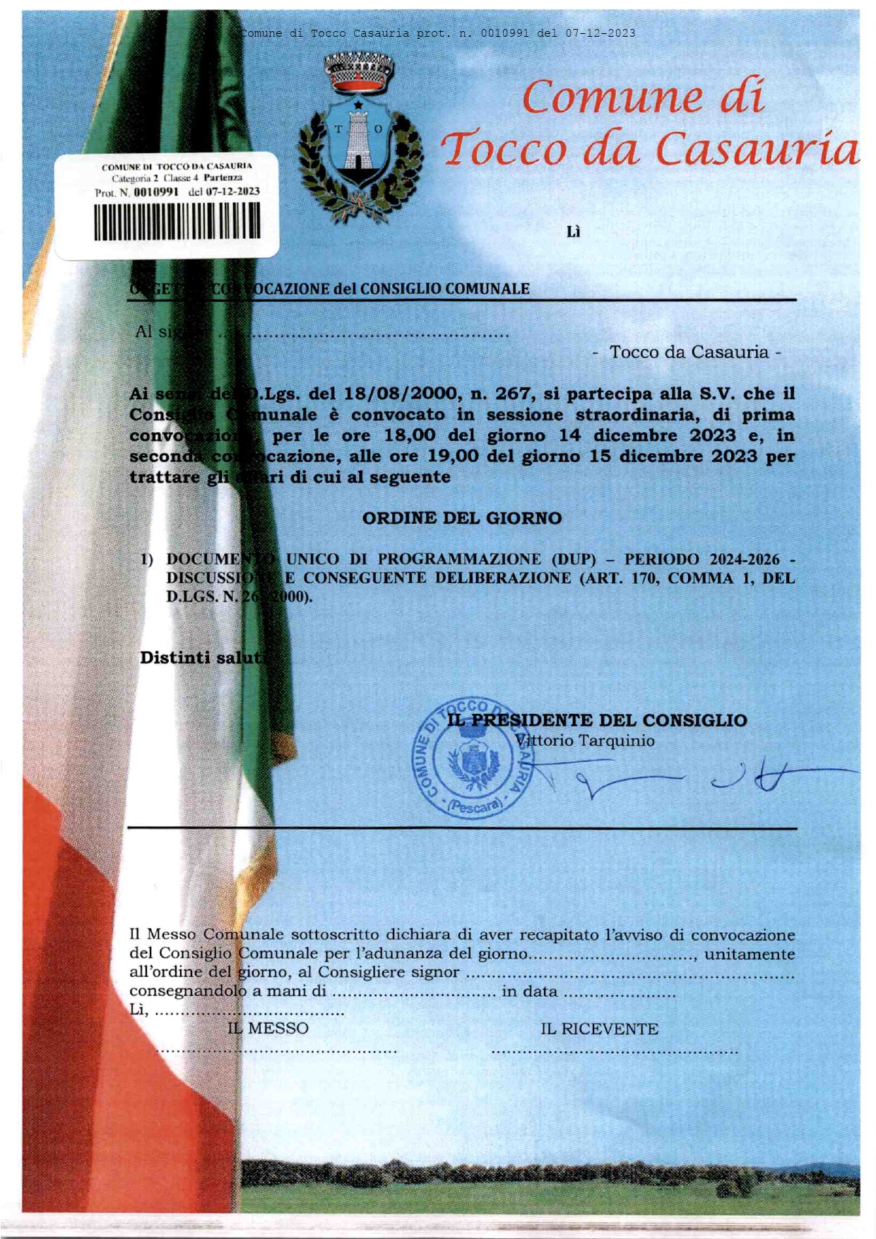 CONVOCAZIONE CONSIGLIO COMUNALE